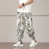 Men's Bamboo Print Harem Pants with Drawstring and Pockets