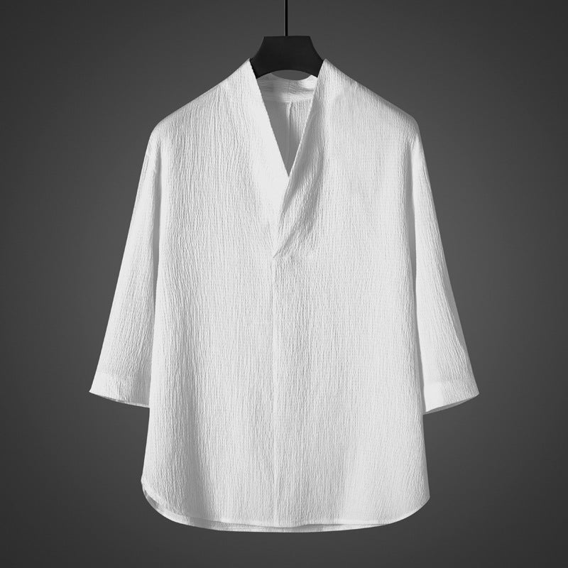 Men's Linen V-Neck Three Quarter Sleeve Shirt