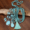 Turquoise Boho Necklace and Jewelry Set with Tassel