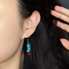 Turquoise and Coral Drop Earrings, Ethnic Style Dangle