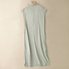 Sleeveless Linen Cotton Dress with High Neck and Side Slits