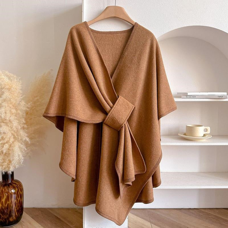 Solid Color Cotton Slit Shawl Wrap