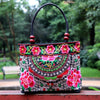 Embroidered Canvas Tote Bag with Floral and Phoenix Motifs