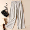 Women's Wide Leg Pants with Pockets, High Waist Cotton Linen Trousers