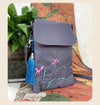 Embroidered Lotus Flower Crossbody Bag, Nylon Shoulder Cellphone Pouch