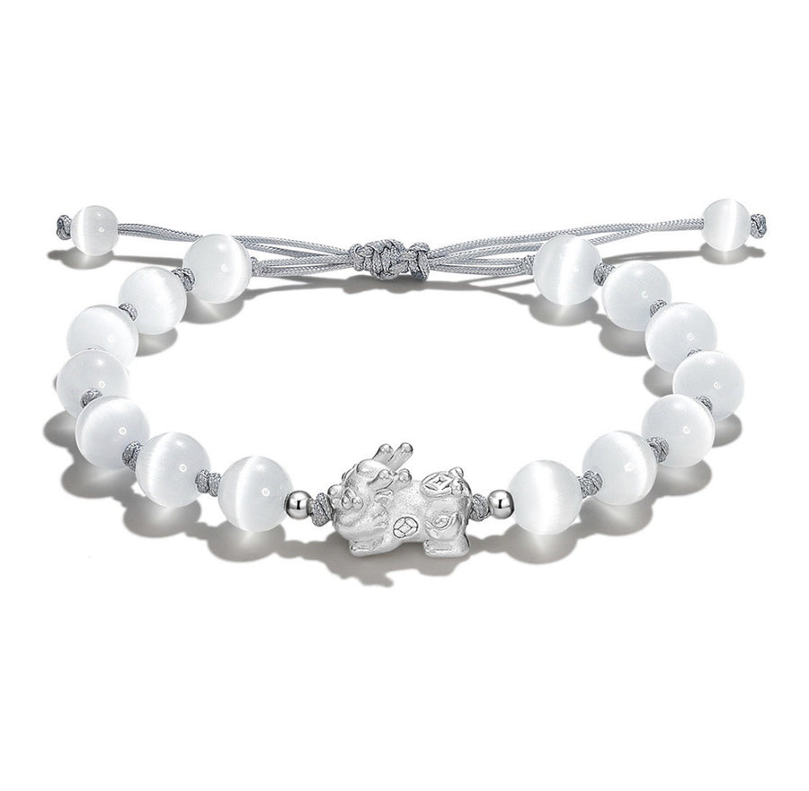 Pixiu Bracelet with Cat's Eye or Strawberry Quartz