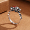 Pixiu Copper Ring with Coin Motif and Stone, Adjustable