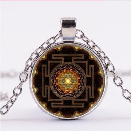 Sacred Sri Yantra Time Gemstone Necklace Pendant