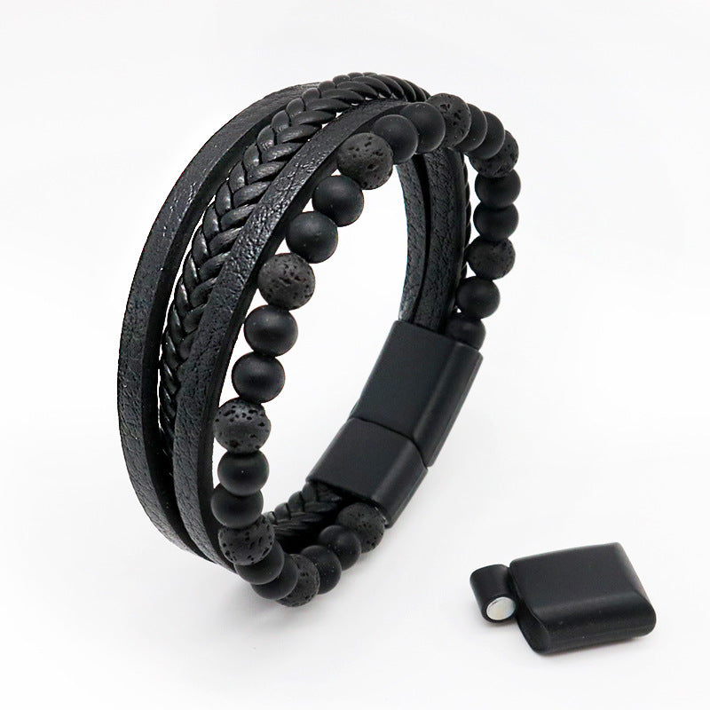 Lava Rock Tiger Eye Bead Leather Bracelet