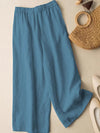 Women's Wide Leg Pants with Embroidered Hem, Cotton Linen