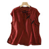 Women's Sleeveless Shirts Cotton Linen Frog Button Top