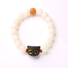 White Bodhi Seed Bracelet with Ebony Wood Cat Charm