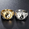 Gold and silver tone rings with Yin Yang and Bagua symbols