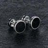 Men's Stainless Steel Round Stud Earrings with Greek Key Pattern