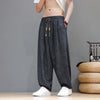 Men's Loose Harem Pants with Plant Print and Drawstring