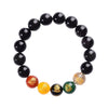 Five Directions Wealth God Obsidian Bracelet with Rainbow or Black Stone