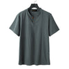 Men's Linen Blend Short Sleeve Shirt Loose Notched Neck Top