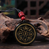 Black Obsidian Pendant Necklace with Buddhist Mantras and Symbols