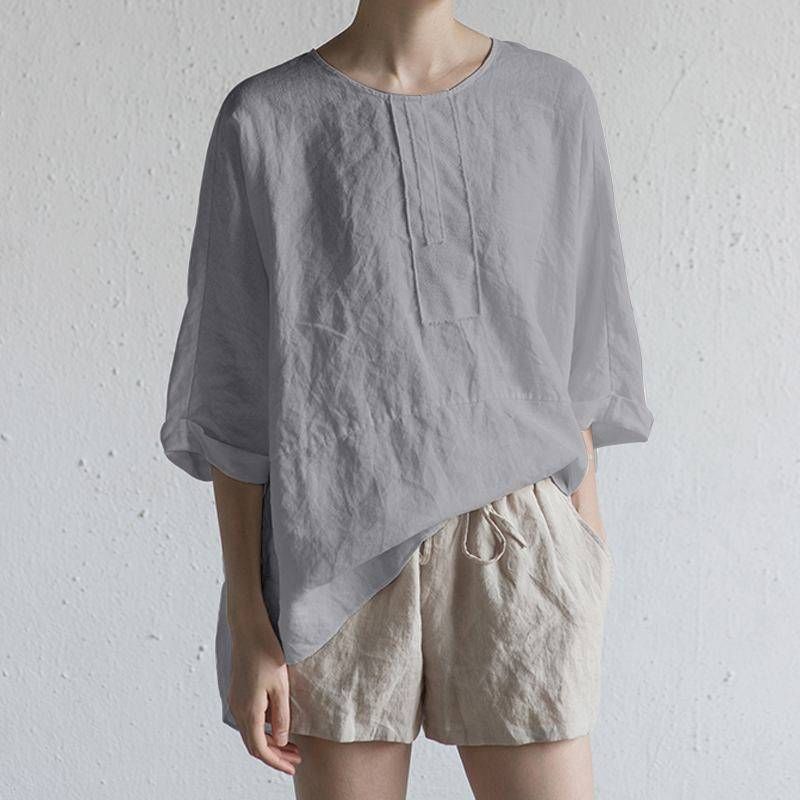 Women's T-Shirt Summer Casual Plain Half Sleeve Crew Neck Side Slit