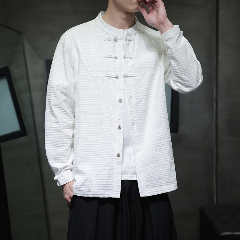 Men's Cotton Linen Tang Suit Shirt with Frog Buttons