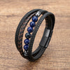 Men's Braided Leather Bracelet with Stone Beads