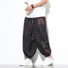 Men's Cotton Harem Pants Summer Boho Drawstring Geometric Cropped Trousers