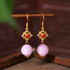 Enamel and Natural Crystal Drop Earrings, Chinese Style