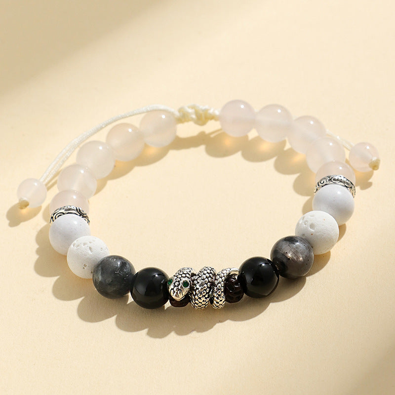 Black Onyx White Agate Year of the Snake Protection Bracelet