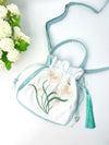 Embroidered Drawstring Bucket Bag with Tassel, Floral and Animal Motifs