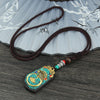 Ebony Wood Pendant Necklace with Buddhist Symbols
