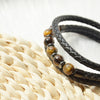 Tiger Eye Leather Wrap Bracelet for Men, Adjustable Retro Style