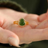 Gourd Shaped Green Stone Ring with Gold Tone Band