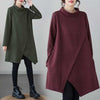 Asymmetric Cotton Midi Dress with Mock Neck and Pockets