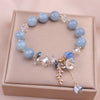 Floral Stone Bracelet with Leaf Charm, Handmade Beaded Jewelry