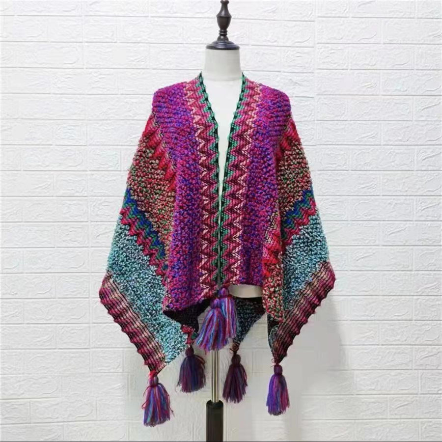 Tibetan Shawl Soft Warm Knitting Cloak Winter Tibetan Tassel Scarf