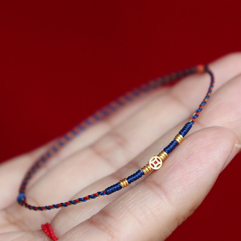 Braided Copper Coin Red String Bracelet or Anklet