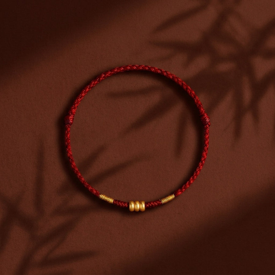 Braided Red String Bracelet with Gold-Tone Beads