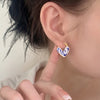 Blue and White Porcelain Heart Earrings, Copper 14K Gold Plated