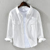 Men's Long Sleeve Turn-down Collar With Pocket Pure Color Casual Cotton Shirt