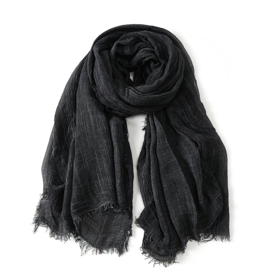 Men's Viscose Scarf with Frayed Edges and Striped Detail