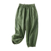 Green wide leg cotton linen capri pants with side detail
