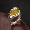 Lotus Blessing Protection Adjustable Ring with Yellow Chalcedony