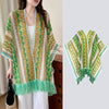 Knit Striped Poncho Wrap with Tassels, Cozy Travel Shawl