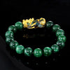 Pixiu Jade Protection Bracelet, Green Agate Beads