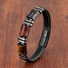 Tiger Eye Bamboo Stone Leather Bracelet Protection Power