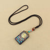 Tibetan Thangka Pendant Necklace, Ebony Wood Rope