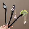Wooden Floral Hairpin with Tassel, Vintage Style Hair Stick