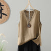 Women's Linen V-Neck Sleeveless Top, Vintage Washed Tank Vest