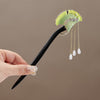 Wooden Floral Hairpin with Tassel, Vintage Style Hair Stick