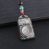 Ebony Wood Pendant Necklace with Buddhist Symbols